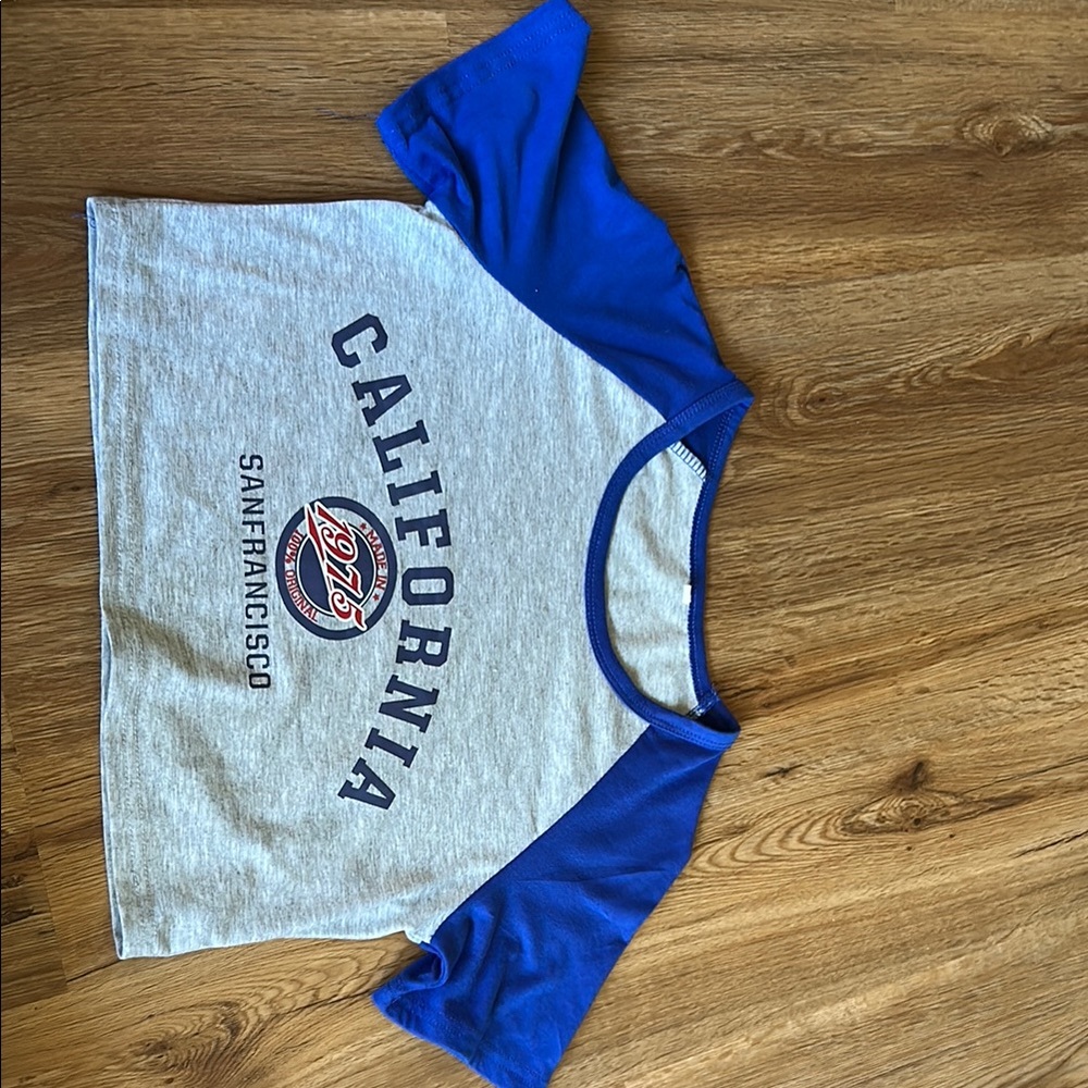 Blue and Gray Crop Top with California Print